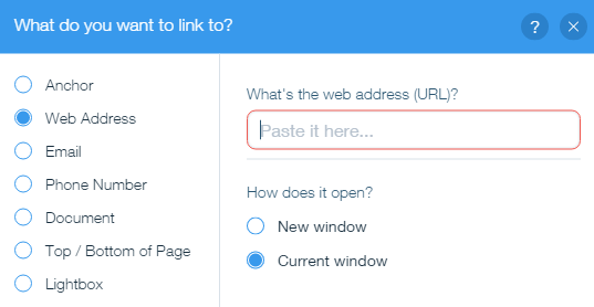 L'option d'ajouter une URL à votre menu de navigation Wix.