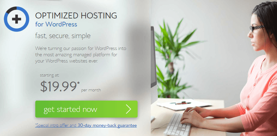 La page d'accueil Bluehost.