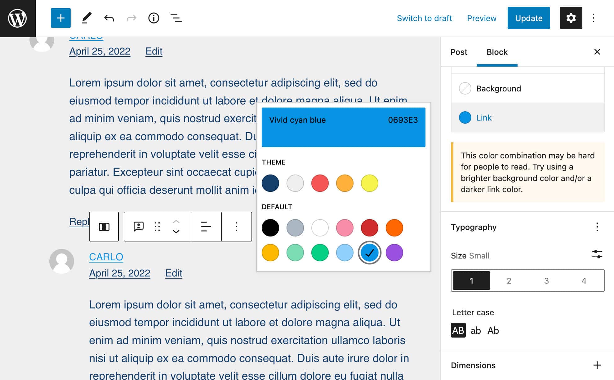 Configurando o bloco Comments Query Loop.