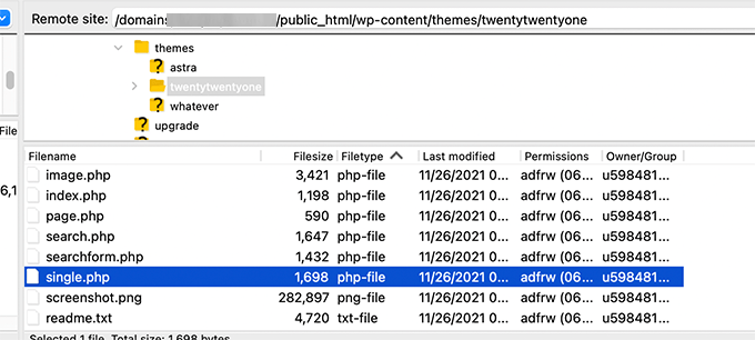 Modification du modèle single.php Editing single.php template