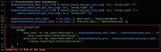 Supprimer le code de navigation post existant Remove existing post navigation code