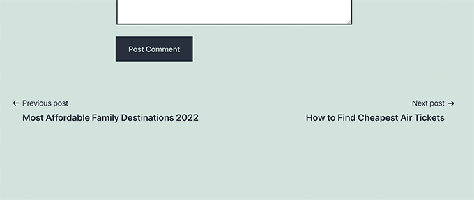 Exemple de liens précédents suivants dans un article WordPress Example of next previous links in a WordPress post