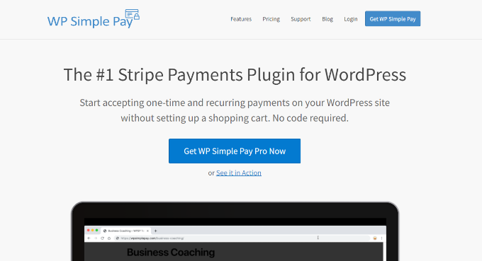 Página inicial de pagamento simples do WP WP simple pay homepage