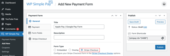 Selectați opțiunea Stripe Checkout Select the Stripe Checkout Option