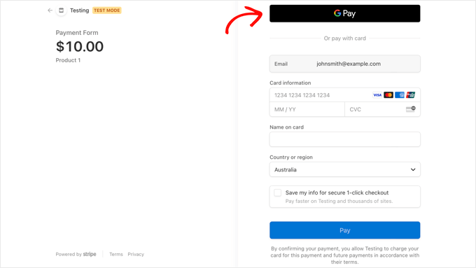 Previzualizare Stripe Checkout cu Google Pay Stripe Checkout Preview With Google Pay