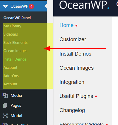OceanWP 主题面板旧版设置的预览