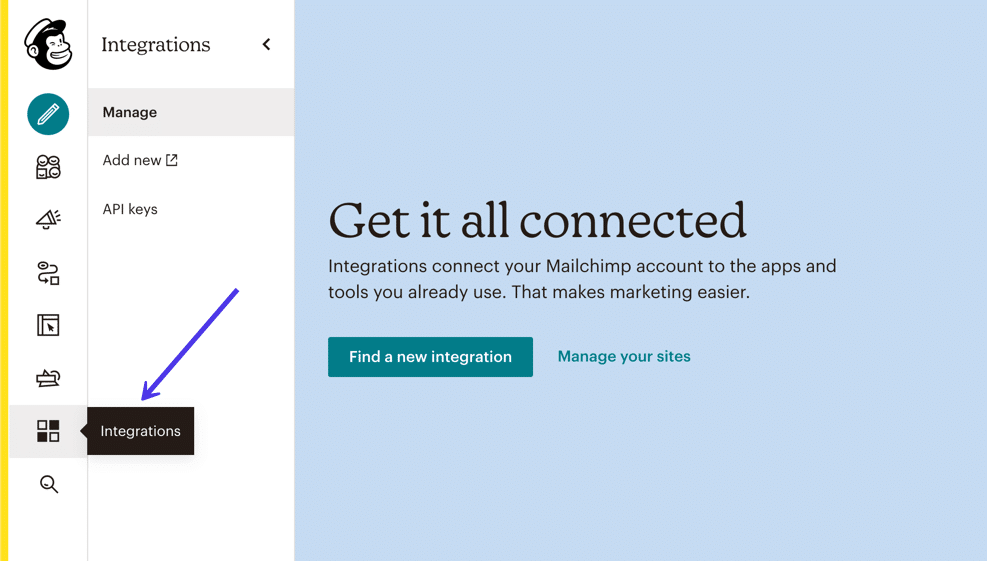 Перейдите на страницу интеграции в Mailchimp.