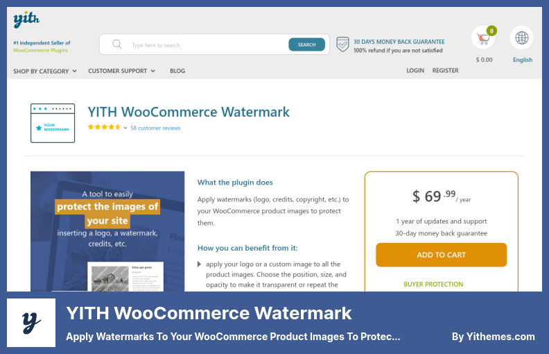YITH WooCommerce 워터마크 플러그인 - WooCommerce 제품 이미지에 워터마크를 적용하여 보호