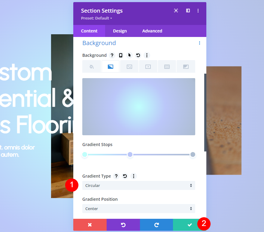 Пример второго конструктора градиентов Divi