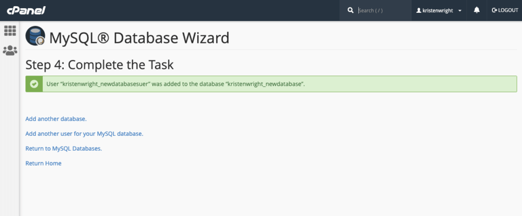 Assistant de base de données MySQL terminé