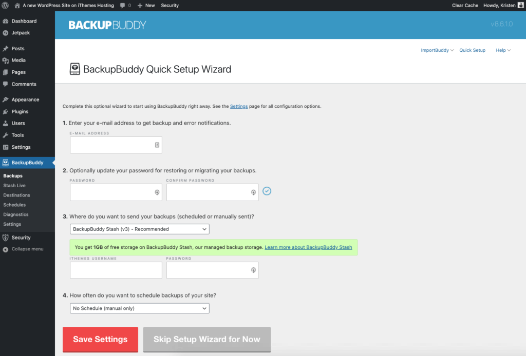 Assistant rapide BackupBuddy