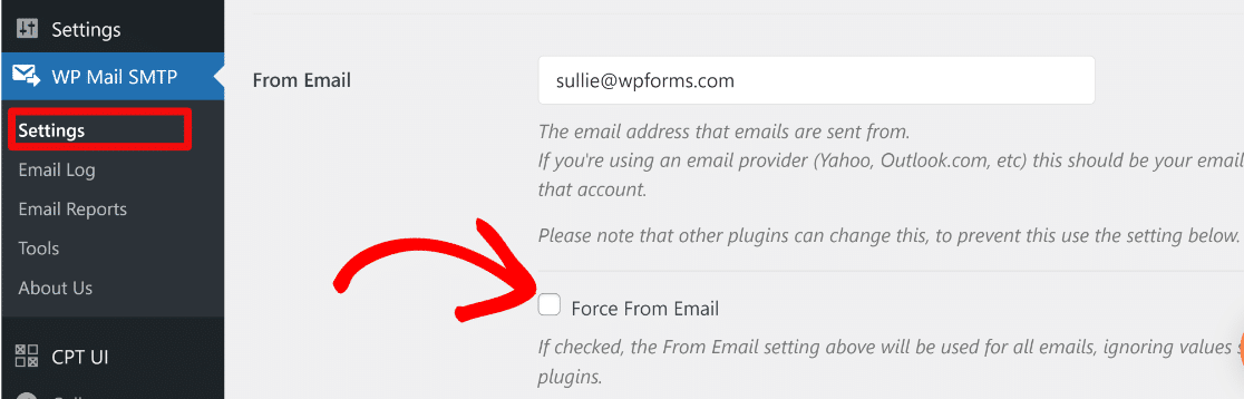 Forçar e-mail smtp