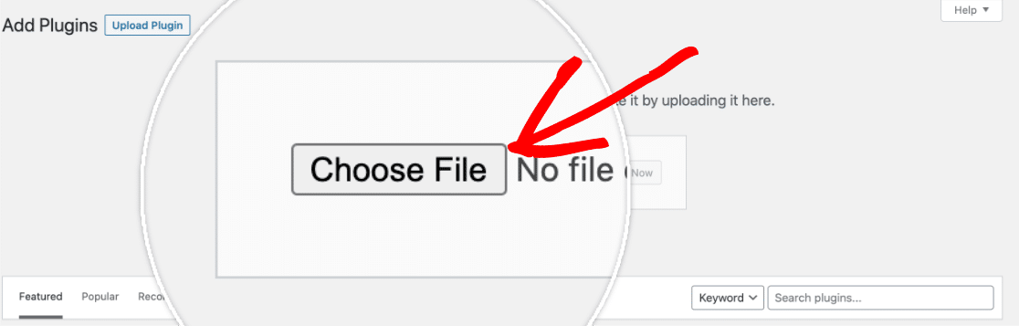 [ファイルの選択]ボタンを指す赤い矢印