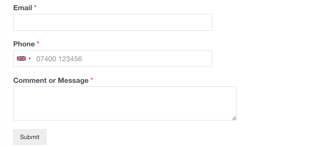 Modelo de formulário de retorno de chamada do cliente