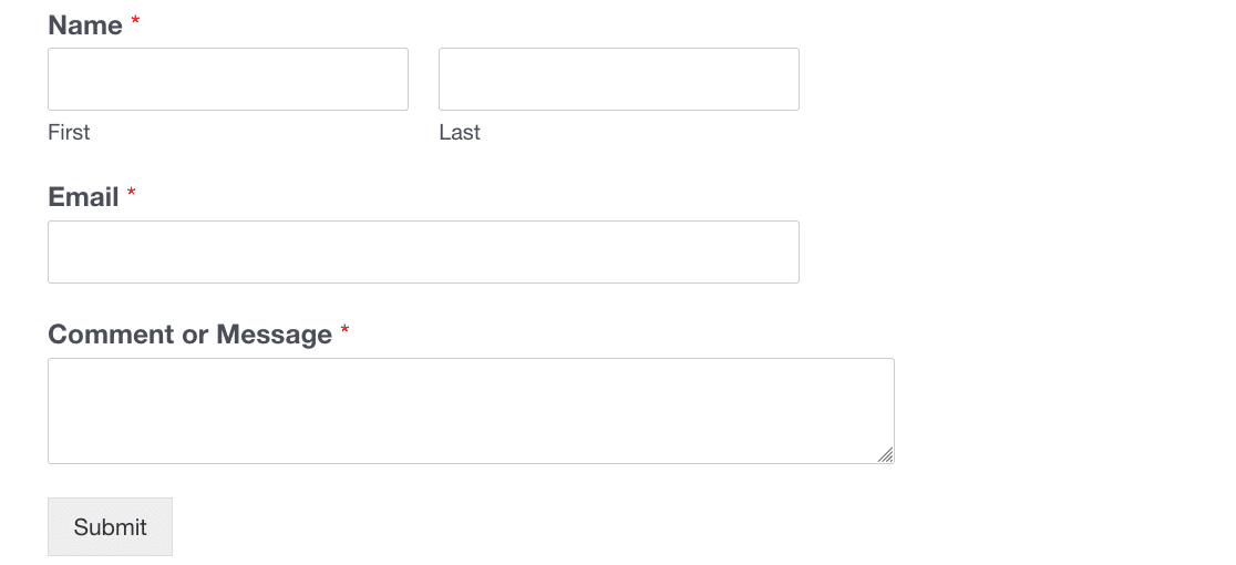 Visualização simples do modelo de formulário de contato