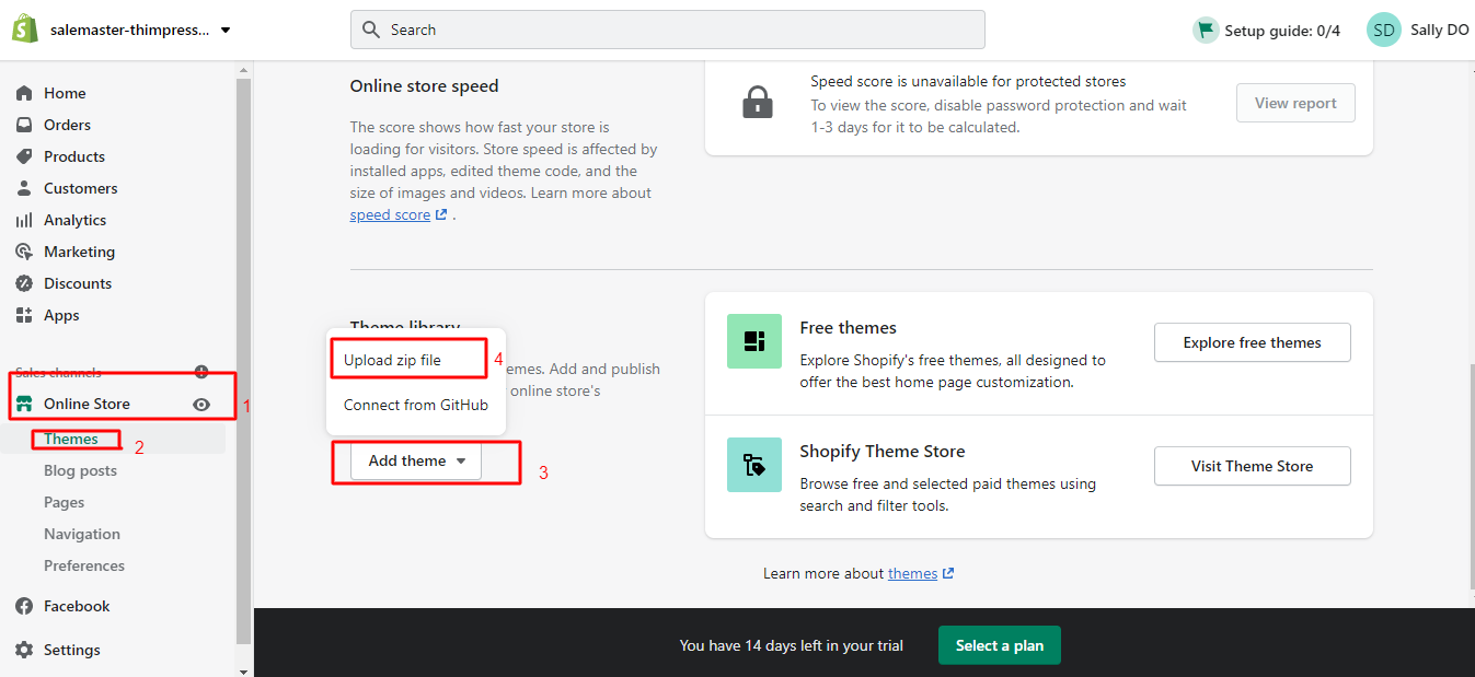 загрузите zip файл темы shopify