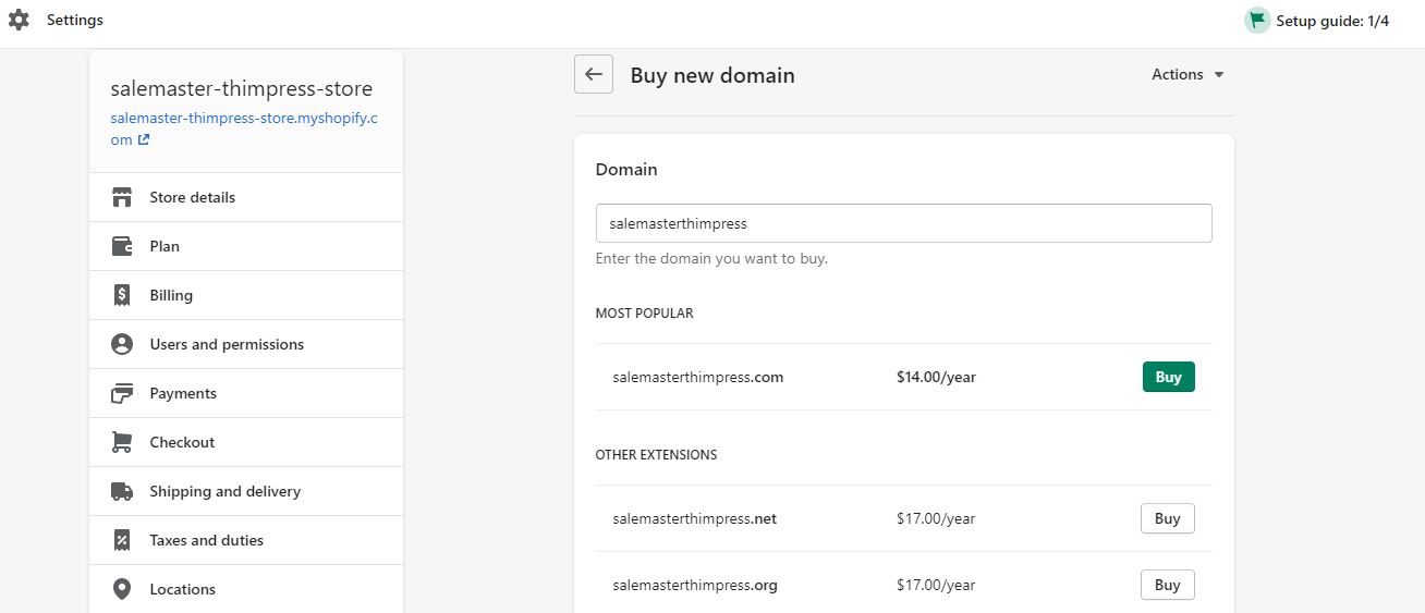 купить домен создать интернет-магазин с shopify