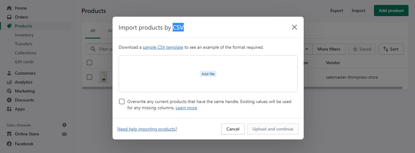 импортировать товары через csv создать интернет-магазин с shopify