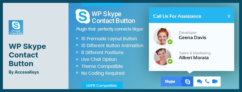 WP Skype İletişim Düğmesi Eklentisi - WordPress için Premium Skype Düğmesi Eklentisi