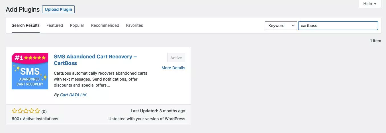 screenshot del menu del plugin di WordPress