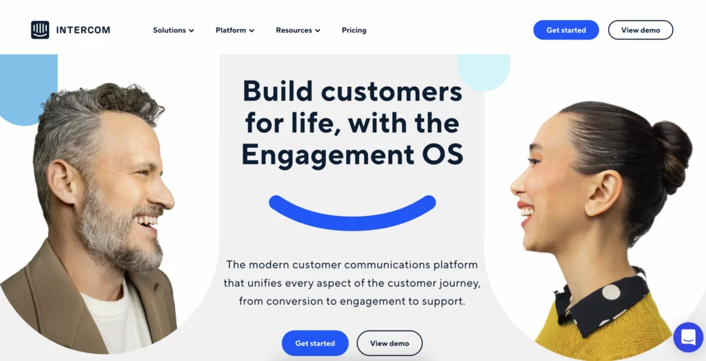 Screenshot der Intercom-Homepage