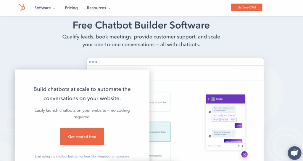 Screenshot der Chatbot Builder-KI-Software von HubSpot