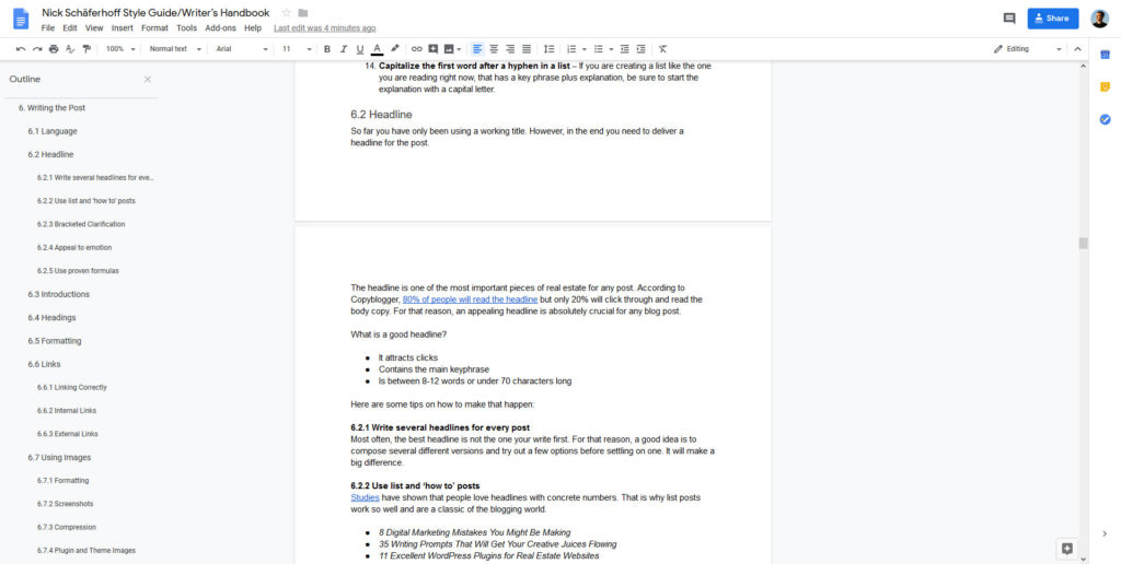 guía de estilo de blog como ejemplo de documento