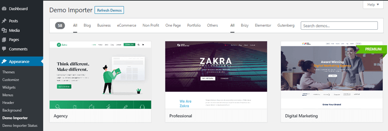 Demo-Importer-Seite So erstellen Sie eine E-Commerce-Website mit WooCommerce