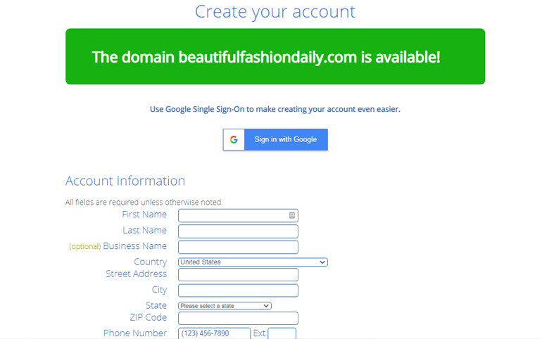 Erstellen eines Kontos in Bluehost