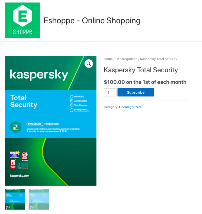 Kaspersky Total Security için abonelik sayfası
