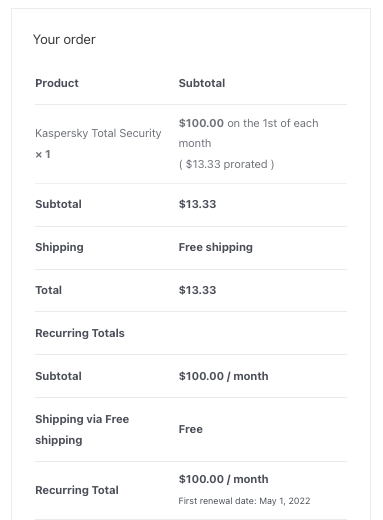 Kaspersky Total Security'nin fatura ayrıntıları