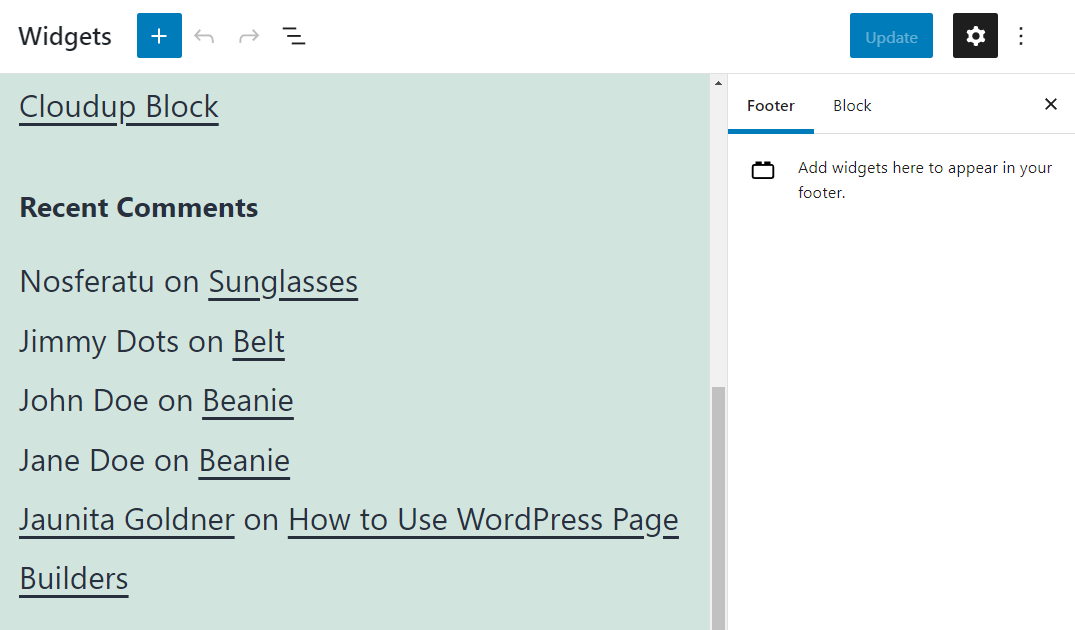 WordPress 바닥글에 위젯 추가