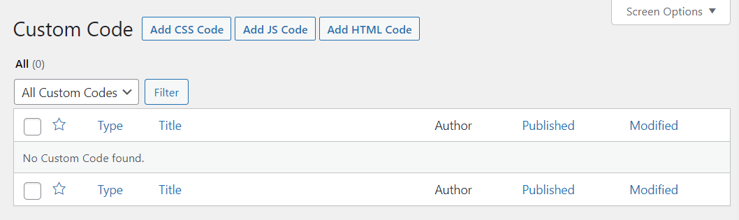 WordPress 플러그인이 있는 사용자 정의 코드 패널