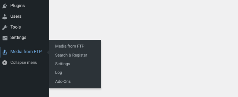 opțiunea media din ftp din meniul WordPress