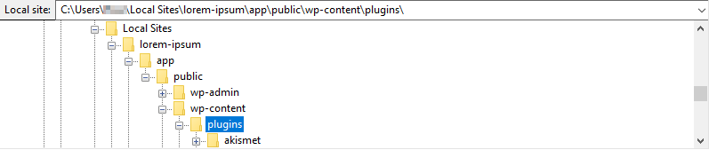 folderul wp-content/plugins prin FTP