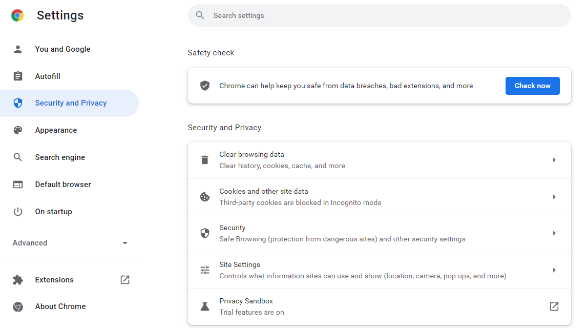 setări de securitate și confidențialitate în Chrome