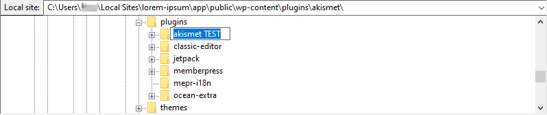 redenumirea unui folder de plugin în FileZilla