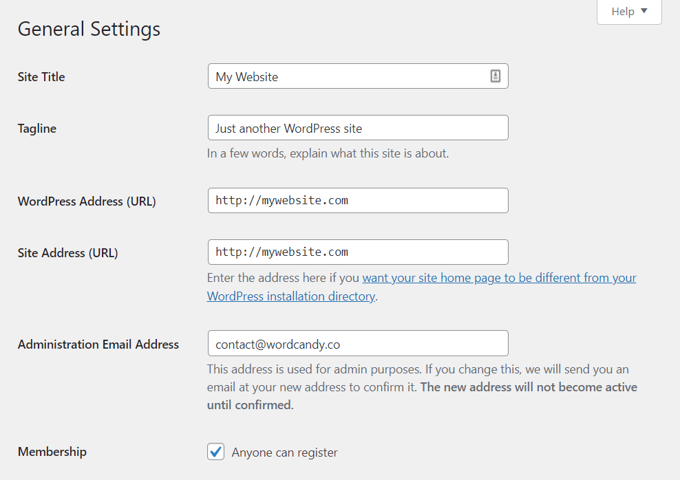 Setări generale WordPress