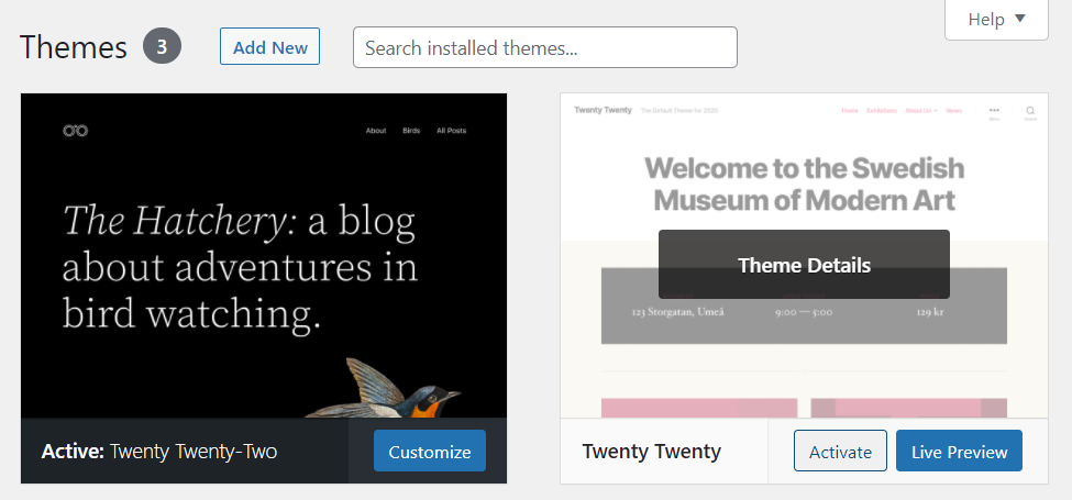 activarea unei teme WordPress