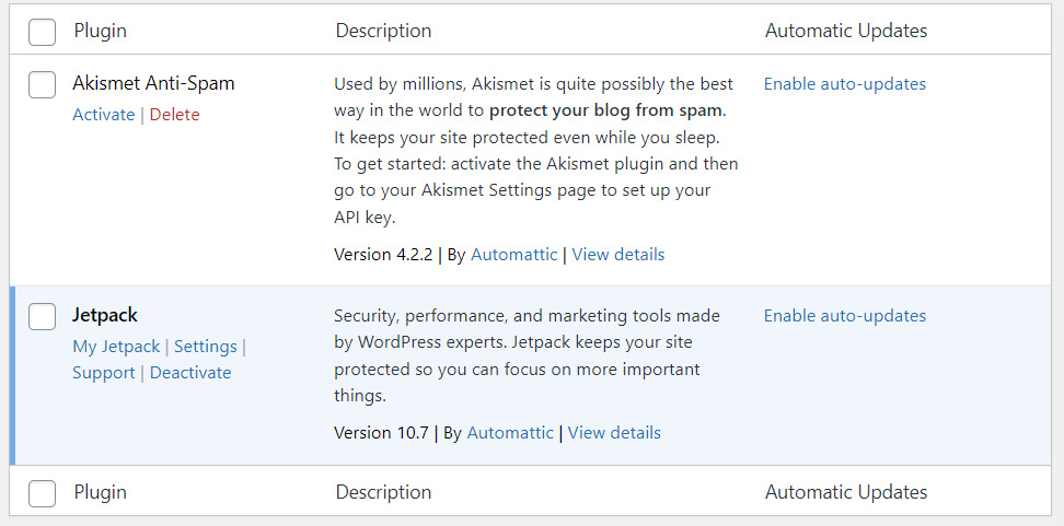 opțiunea de a activa actualizările automate pentru pluginuri