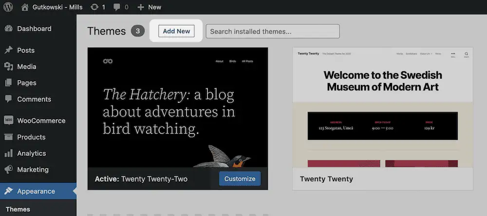ปุ่มเพิ่มใหม่ภายใน WordPress