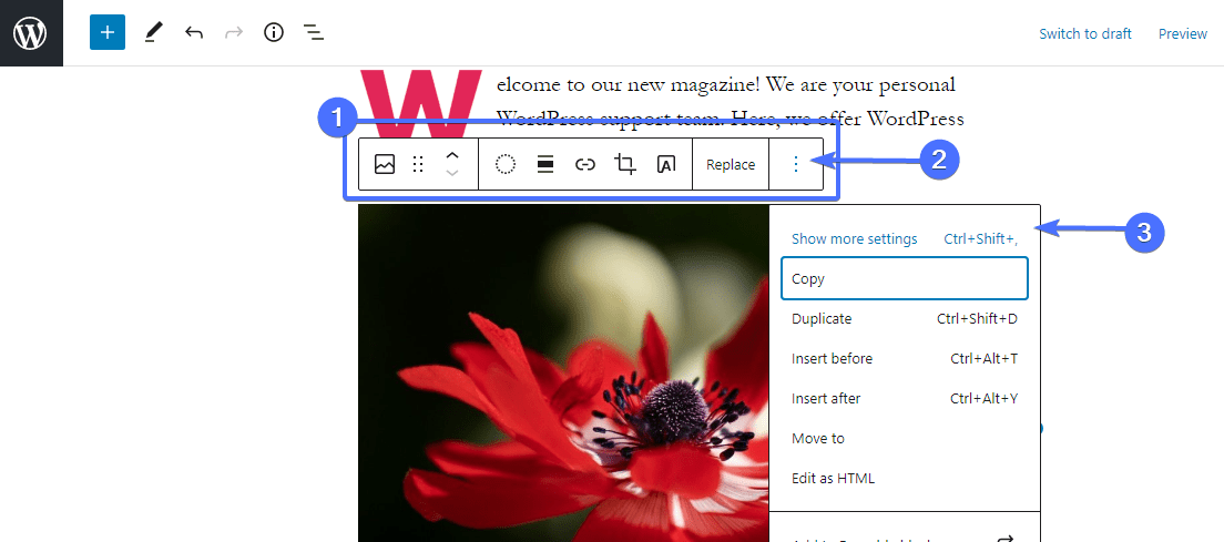 Modifier l'image dans l'éditeur de blocs