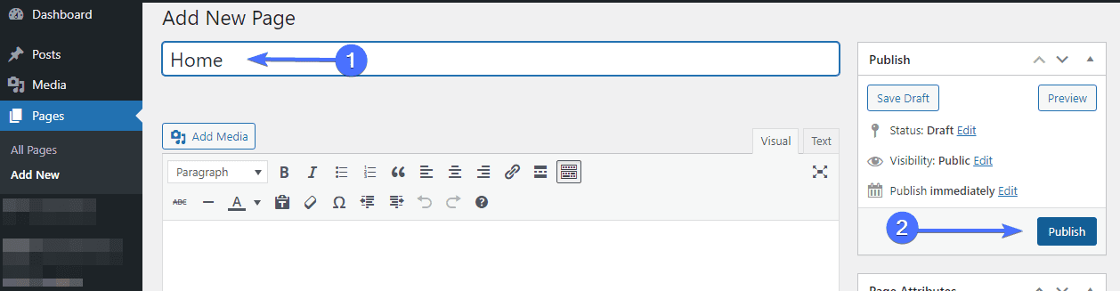 Créer une nouvelle page d'accueil dans wordpress