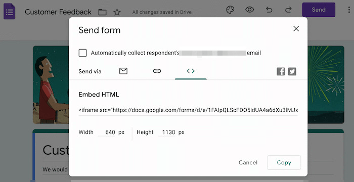 Google 양식을 포함합니다.
