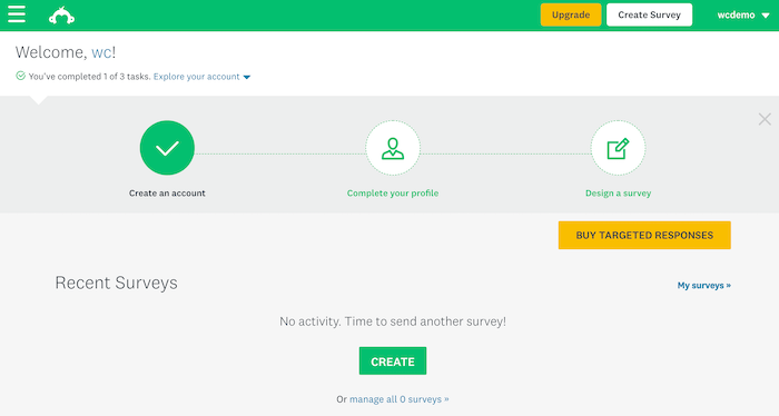 SurveyMonkey 대시보드.