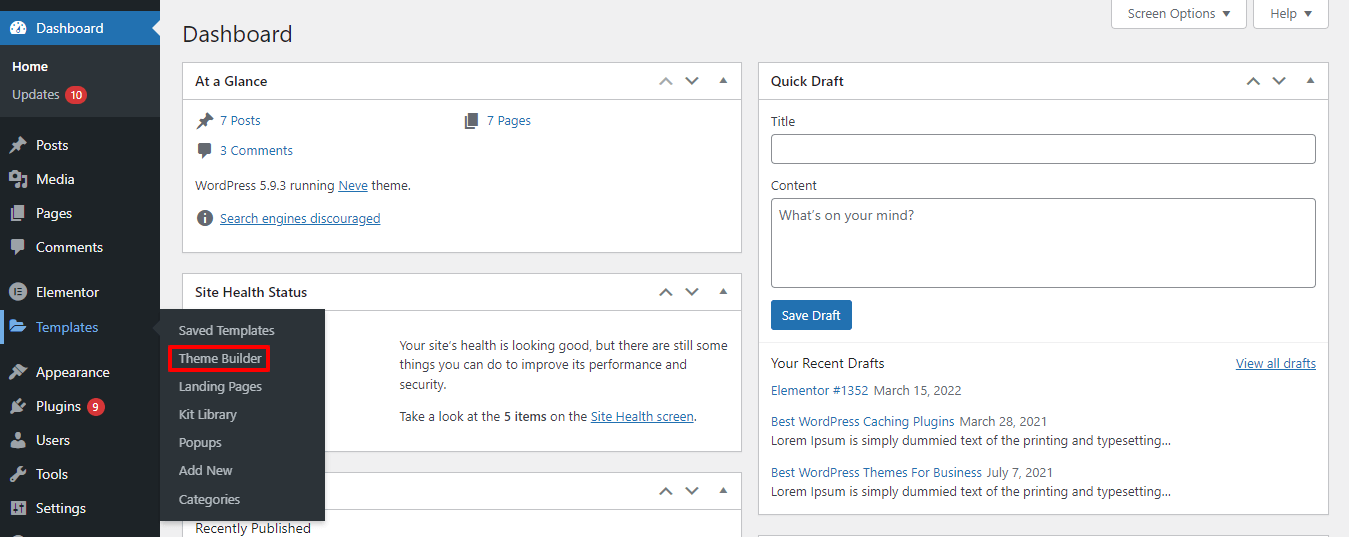 如何在 Elementor 13 中創建和編輯頁腳 Go to Elementor Theme Builder