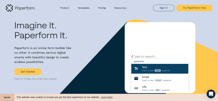 Die Paperform-Website.