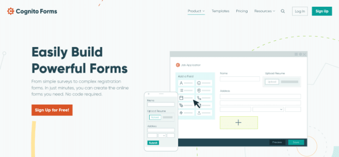 Die Cognito Forms-Website, die als eine der Jotform-Alternativen verwendet werden kann.