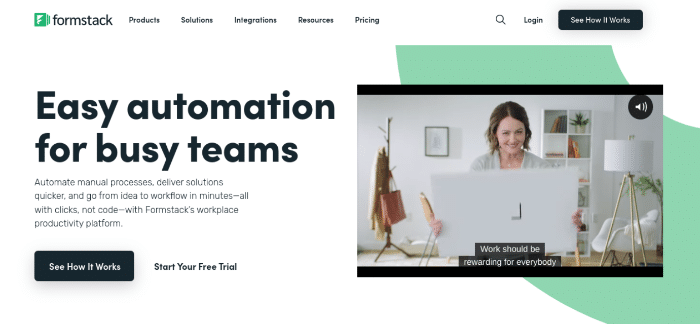 Die Formstack-Website.