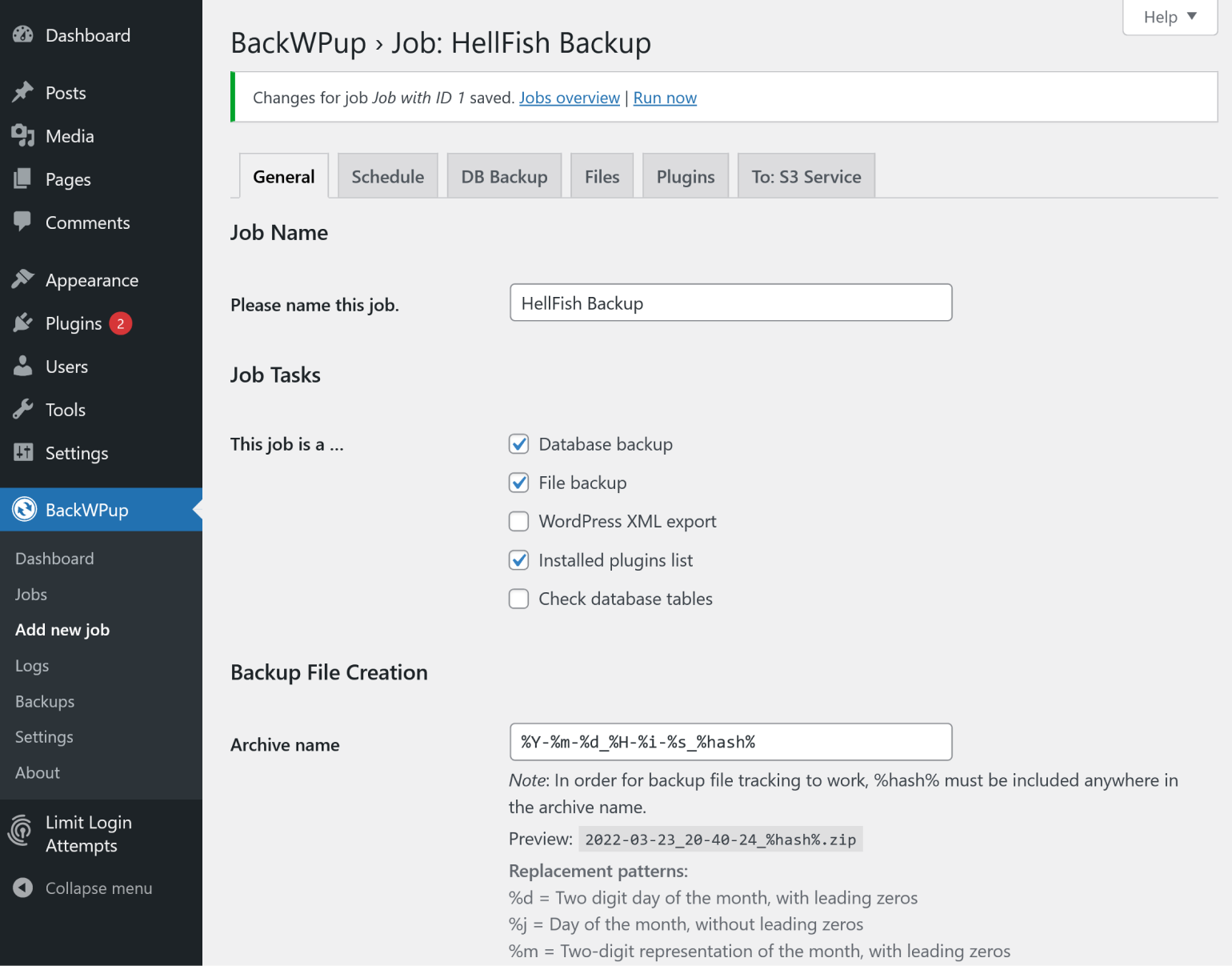 Creazione di un processo di backup in BackWPup.